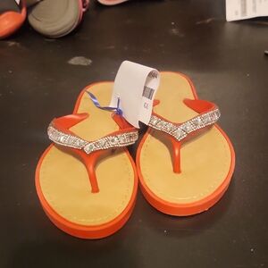 Red and Tan Sandals with Rhinestone Accents Big Kids Size 2